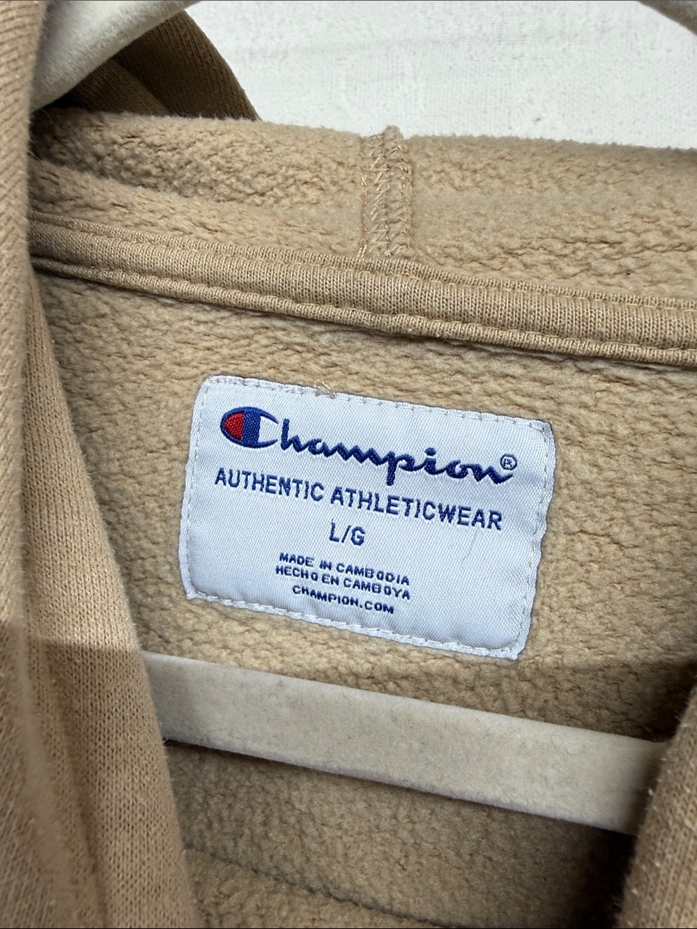 Champion Beige Pullover Hoodie with Embroidered Logo - Picture 4 of 4